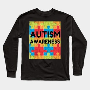 Mens Autism Awareness Distressed T-Shirt Autism Day gift Long Sleeve T-Shirt